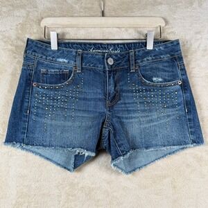American Eagle Denim Shorts Size 8 Frayed Hem‎ Cut Off Studded Pockets Casual